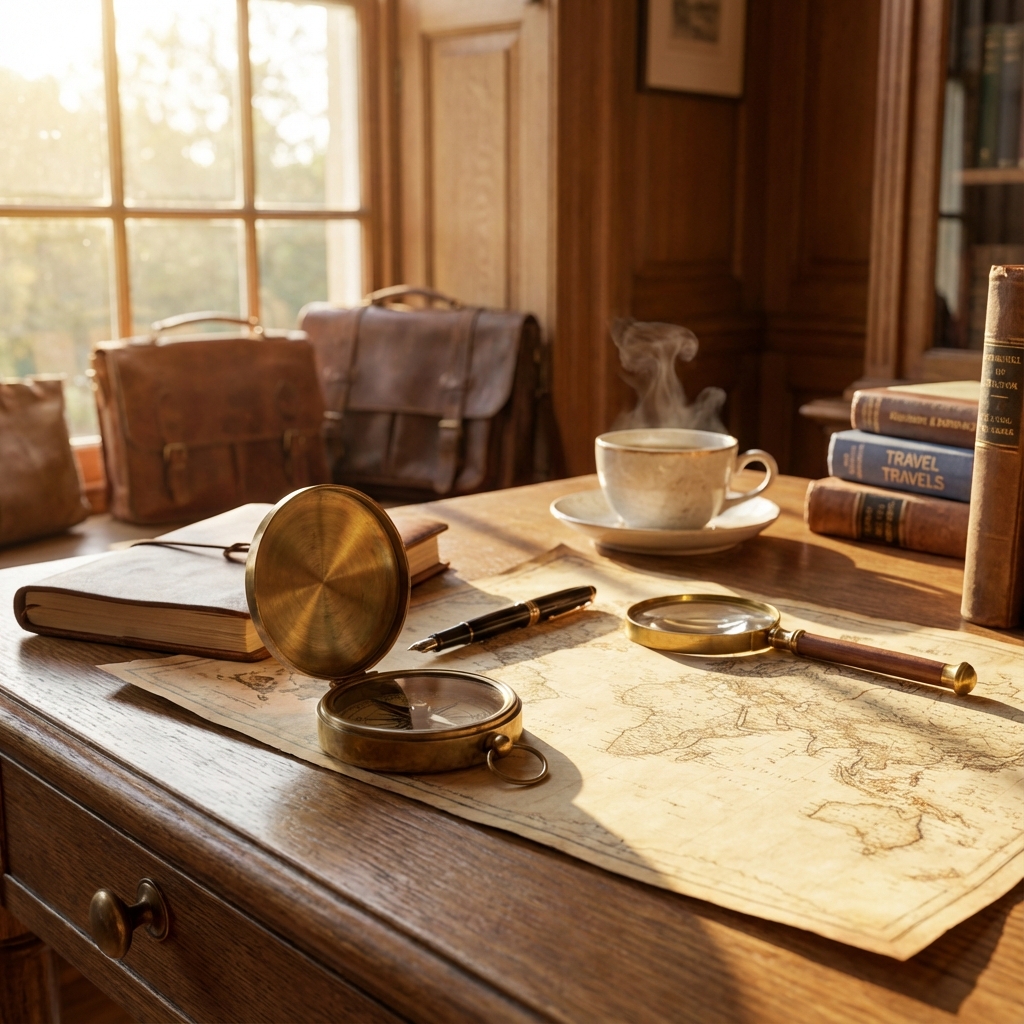 Compass and map on desk