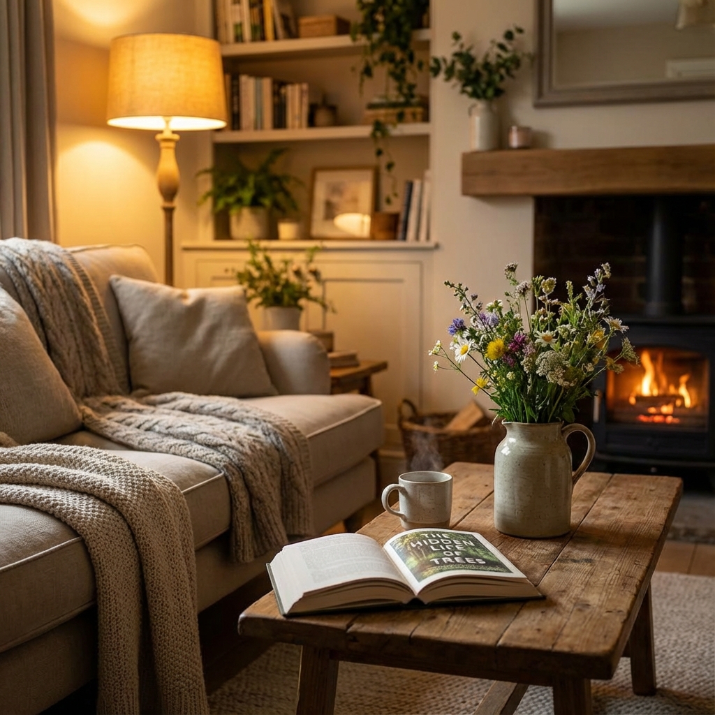 Warm staged living room